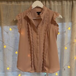 Ann Taylor Ruffle Trim Blouse - Tan
